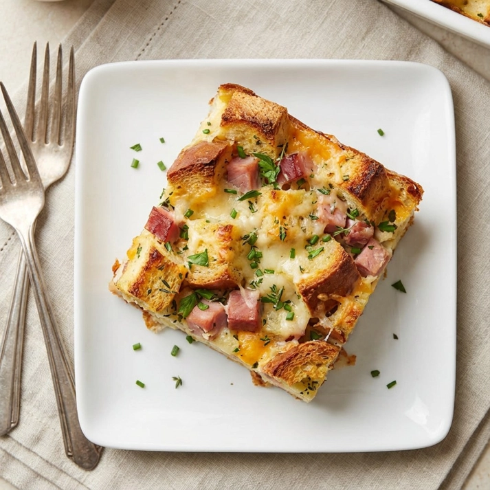 ПРАЗДНИЧНАЯ ХЛЕБНАЯ ЗАПЕКАНКА (страта) С ВЕТЧИНОЙ, ШПИНАТОМ И СЫРОМ