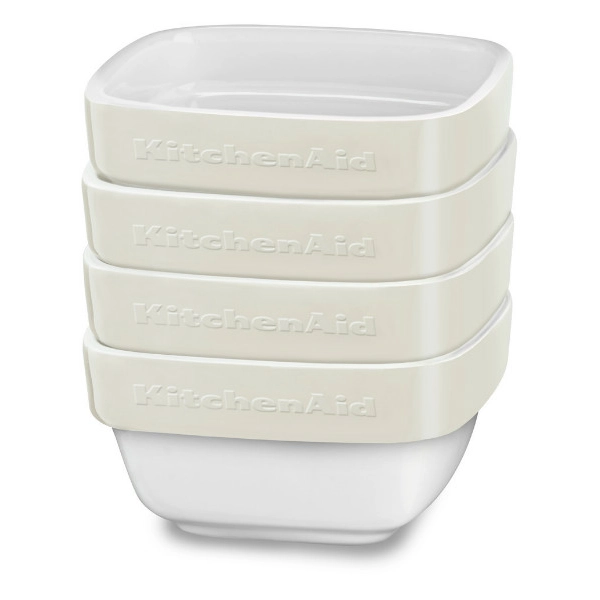 Набор керамических мини чаш квадратных для запекания (4шт.), 4х0,22 л (кремовый), KitchenAid KBLR04RMAC