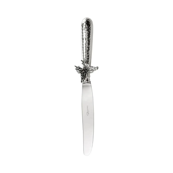 Нож столовый Кольчугинский мельхиор "Бабочка" латунный посеребренный с чернением кованый