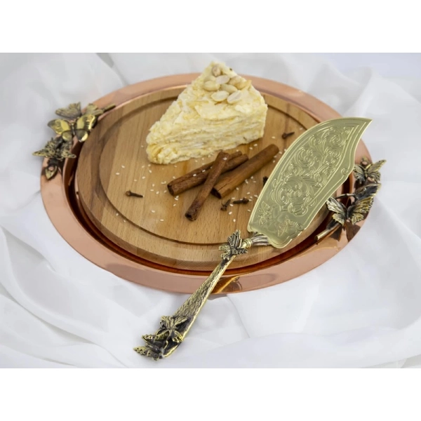 Лопатка для пирожного Кольчугинский мельхиор "Бабочки" медная с чернью