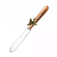 Нож для рыбы Кольчугинский мельхиор "Бабочки" медный кованый с чернью