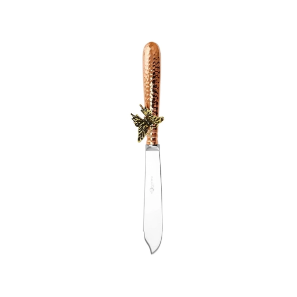 Нож для рыбы Кольчугинский мельхиор "Бабочки" медный кованый с чернью