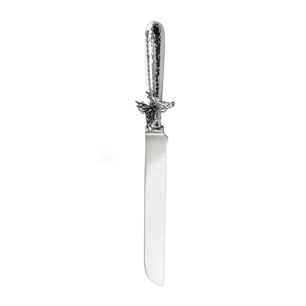 Нож для хлеба Кольчугинский мельхиор "Бабочки" латунный посеребренный с чернением кованый